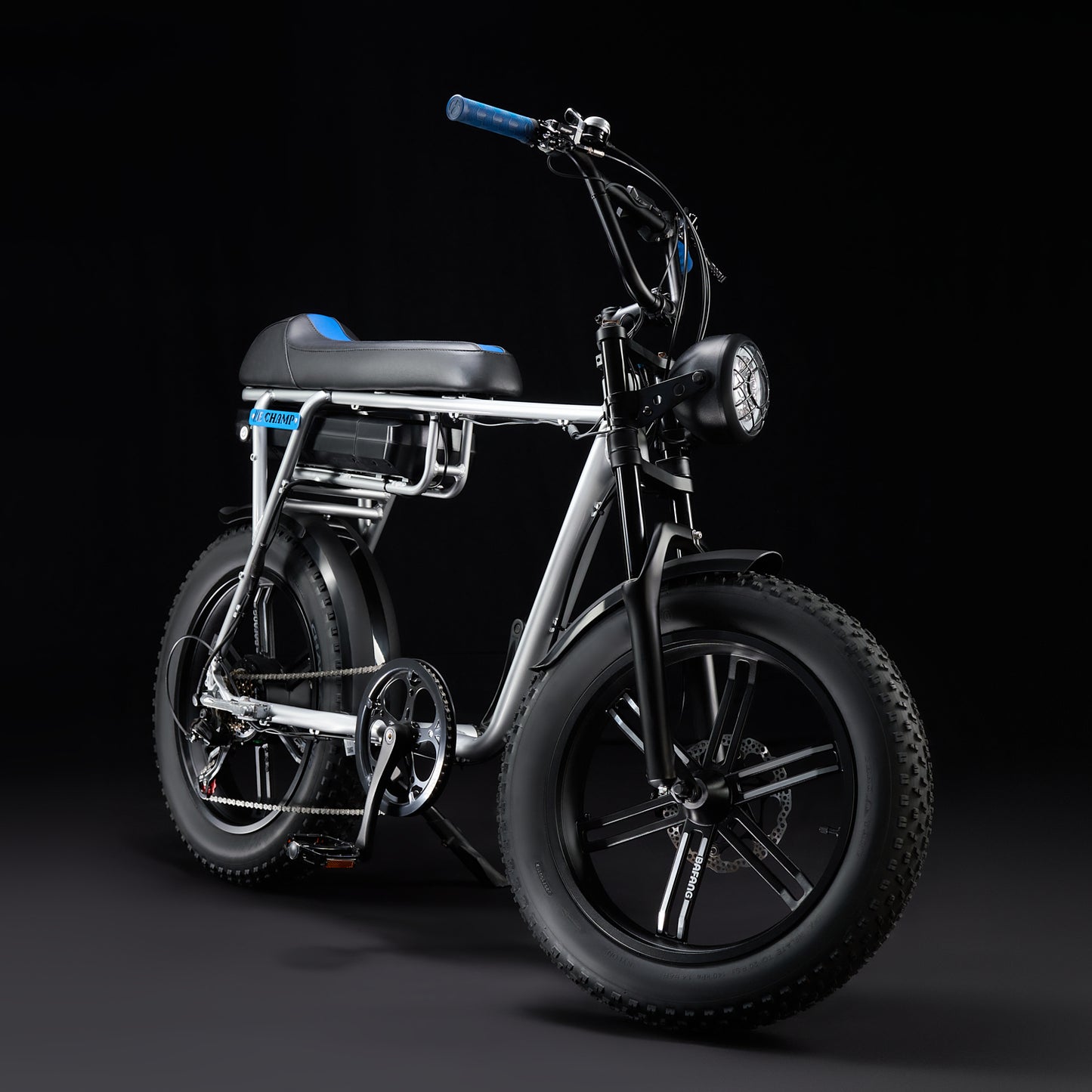 E-Champ 66 Retro Fat Tyre Electric Bike Silverstone Racing Silver